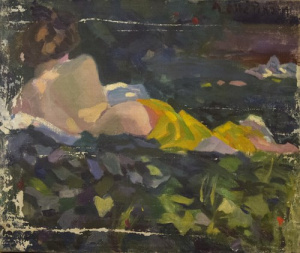 Pintura - Nu femení recolzat d’esquena -