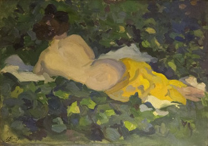 Pintura - Nu femení recolzat d’esquena -