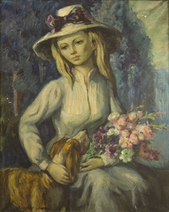Pintura - Noia amb gos -