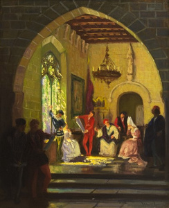 Pintura - Escena d'època en un palau gòtic -