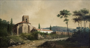 Pintura - Paisatge amb camí i ermita -