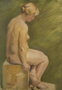 Pintura - Nu femení assegut de perfil -